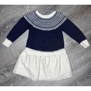 BabyGap Girls Sweater Dress Fair Isle Long Sleeve Navy Cream Tulle Skirt 4 Years